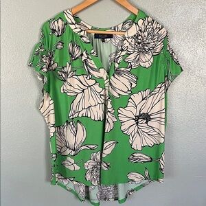 Green Floral Button Up Women's Top Rachel Roy